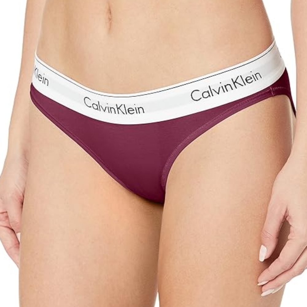 Calvin Klein Maroon Bikini with White Logo Waistband